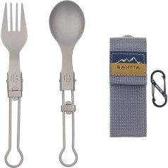 SANTTA Leichtes Titan-Klappgabel-Löffel, 2-teiliges Utensilien-Set mit Tragetasche und Karabiner für Camping, Wandern, Rucksackreisen und Reisen