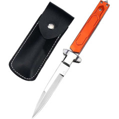 Folding Knife Slim Pocket Knife Metal Aluminium Steel Orange Small Outdoor EDC Knife Survival Tanto Aluminium Hunting Knife Sharp One-Handed Knife Clip Leather Sheath Gift for Men