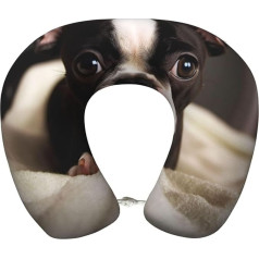 Dwrepo Niedliches Boston Terrier Reisekissen, Memory-Schaum, U-förmiges Nackenkissen für Reisen, tragbar, Kopf-Nackenstütze, Flugzeugkissen, abnehmbarer Bezug, Nackenkissen, Kopfstütze zum Schlafen,