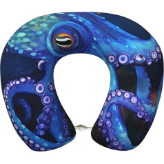 Dwrepo Blaues Oktopus-Reisekissen, Memory-Schaum, U-förmiges Nackenkissen für Reisen, tragbar, Kopf-Nackenstütze, Flugzeugkissen, abnehmbarer Bezug, Nackenkissen, Kopfstütze für Schlafen, Autoreisen