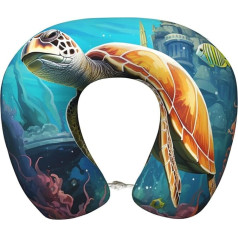 Dwrepo Dolphins Sea Turtle Coral Reef Travel Pillow Memory Foam U Shaped Neck Pillow for Travel Portable Pillow Neck Support Airplane Pillow Removable Cover Neck Pillow