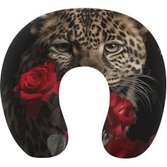 Rose Leopard Reisekissen Nackenstütze Memory Foam U-förmiges Kissen Weich Bequem Reise Nackenkissen Schlafen Ruhekissen Reisezubehör für Flugzeug Auto Büro