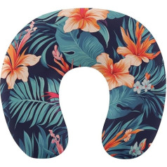 JTREHY Reisekissen aus Memory-Schaum, Hawaii, tropische Blume, bedruckt, U-Form, Flugzeugkissen für Kopf- und Nackenstütze, tragbares Nackenkissen, geeignet für Reisen, Auto, Zuhause, Büro