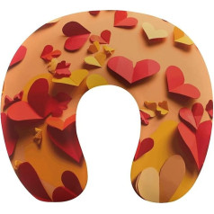 Red and Yellow Heart Shapes Travel Pillow Neck Support Memory Foam U-shaped Pillow Soft Comfortable Travel Neck Pillow Sleep Pillow Travel Accessories for Airplane Car Office