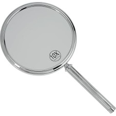 Fantasia Hand-Held Mirror with Handle, Double-Sided, Normal and 10x Magnification, Diameter 16 cm, Length 18.5 cm, Silver - Chrome