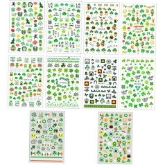 FRCOLOR 10 Sheets Patricks Day Nail Art Stickers Green Clover Leaf Nail Stickers Irish Nail Tattoos Nail Decorations For