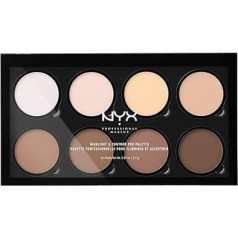 NYX Professional Makeup Highlight and Contour Pro Palette, powder contours kit, 8 blendable mattes and mother of pearl shades.