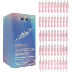 EIPTWH Pack of 50 Assorted Tattoo Needles Cartridges, #12 Bugpin Mixed Size 5 Pieces Each 5RL 7RL 9RL 5RS 7RS 9RS 15M1 21M1 15RM 21RM, Round Liner Round Shader Disposable Tattoo Needles for Tattoo
