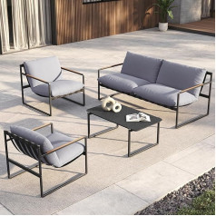 Grand patio Garden Furniture Set 4 Seater with Cushions, Rope Lounge Set with 2 Seater Sofa, 2 Armchairs and 1 Table, Metal Seating Set for Garden, Patio, Outdoor, Indoor