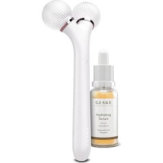 GESKE Sonic Facial Roller 4 in 1 Including Hydrating Serum SmartAppGuided Derma Roller Set with Matching Cosmetic Addition Beauty Bundle