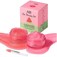 ANAiRUi Lip Balm and Lip Scrub Set, Ceramide & Watermelon Lip Sleeping Mask and Lip Scrub, Sugar Scrub, Lip Care Gift Set for Dry, Cracked and Peeling Lips