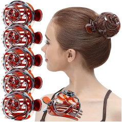 RC ROCHE ORNAMENT 6 Pcs Womens Stylish Rose Dome Comb Clamp Shell Plastic No Slip Strong Secure Grip Side Slide Bun Maker Beauty Accessory Hair Clip, Large Brown