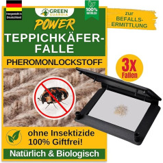 GREEN GUARDIA Carpet Beetle Trap with Pheromone Attractant - 3 x Traps - Environmentally Friendly Fight Silverfish, Chemical-Free Pheromone Trap with Interchangeable Adhesive Surfaces, Non-Toxic and