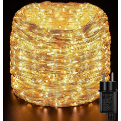GlobaLink 50 m LED Rope Light, 1000 LED Christmas Lights, Outdoor Power, IP65 Waterproof, Tube Fairy Lights, PVC Wire, 8 Modes for Indoor, Outdoor, Garden, Wedding, Party, Christmas, Decoration, Warm