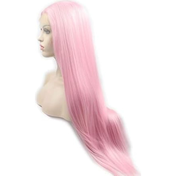 Xiweiya Synthetic Hair Lace Front Wig Long Silky Straight Baby Pink Wig for Women Heat Resistant Fiber Long Hair Wig Makeup Cosplay Wig