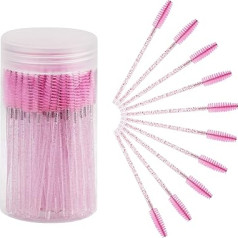 ChefBee Disposable Eyelash Brushes, Mascara Sticks, Makeup Brush Applicator Set for Eyelash Extensions and Eyebrow Brushes with Container, Light Pink 100 Pieces