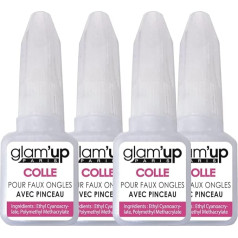 Glam'Up Paris - Pack of 4 False Nail Glue - Long Lasting Glue for Gluing or Repairing False Nails - XL with Brushes - 8g