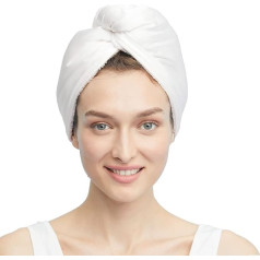 LilySilk Silk Hair Turban with Button, Quick-Drying Hair Scarf, Head Scarf for Long Hair, Hand Towels, Natural White
