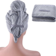 WKJHO Large Microfiber Hair Towel for Women, Absorbent Plush Microfiber Hair Towels with Elastic Band, Super Soft Hair Drying Towel, Quick Drying Hair Turban for Wet, Curly, Long