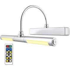 BIGLIGHT Wireless Picture Light with Remote Control, Battery Operated Wall Light, 13 Inches, 180° Rotating Lamp Head, 3 Lighting Modes, Dimmable Display Silver