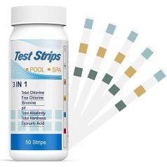 Pack of 50 Pool Test Strips, Pool Tester Chlorine and Ph, 3-in-1 Pool Test Strips for Spa, Accurate Chemical Tester, PH, Residual Chlorine CI Total Alkalinity, Water Hardness, Water Quality Test