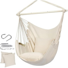 TOPIND Hanging Chair with Sturdy Steel Spreader Bar with Non-Slip Rings Max 500 lbs 2 Cushions for Indoor and Outdoor Use (White)