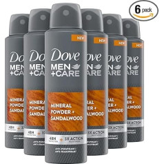 Dove Men+Care Talc Mineral & Sandalwood Deodorant Spray with 1/4 Moisturiser, Deodorant for Men, Antiperspirant, Alcohol Free, Up to 48 Hours Protection, Pack of 6 x 150 ml