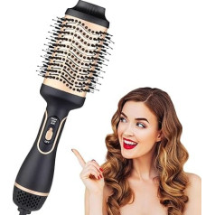 Bizcasa Hot Air Brush Ionic Hair Dryer Brush, One-Step Professional 4-in-1 Hot Air Brush for Drying, Straightening, Styler and Ion Care, 100+ Million Negative Ions for All Hair Types (Gold)