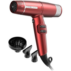 Gama Italy Professional Hair Dryer iQ Lite - Power 1600 W, 110,000 rpm - Oxy Active Technology for Shine and Long-Lasting Colour Results - Double Filter - Ultralight 316 g (Red)