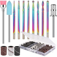 Pack of 10 Bits for Nail Cutter Attachments Made of Tungsten Alloy Nail Cutter Gel Nails Accessories, Tungsten Carbide Nail File Bits with 210 Sanding Sleeves Sanding Bands Nail File Bit for Nail Gel