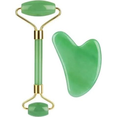 Jade Gua Sha Board und Gesichtsroller Set, Gua Sha und Jade Roller Set, Quarz Jade Stein Gua Sha Gesichtswerkzeug