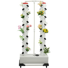 Kalolary Hydroponic Site Grow Kit with 2 Plant Frames and 56 Plant Baskets, Hydroponic Growing Tower System with Pump and Movable Water Tank, Earthless Plant Growing Systems for Home, Balcony, Garden,