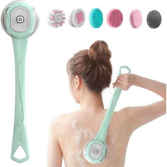 Body Brush, Back Brush, Shower Brush, Body Brush, Electric Back Brush with Long Handle, Waterproof Rechargeable with 6 Cleaning Heads for Cleaning, Exfoliating and Relaxation (Blue)
