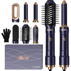 UKLISS Hair Styler Set 6 in 1, Hot Air Brush with Hair Dryer 1000 W, Car Air Wall Hair Styling, Curling Brush Warm Air, Round Brush Hairdryer, Hair Straightener Brush for Women, Straightening, Curling