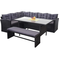 Mendler HWC-A29 Poly Rattan Set, Garden Furniture Set Lounge Dining Table Set, Black