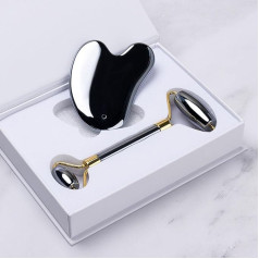 Facial Massage, Jade Roller, Guasha Set, Natural Terahertz Stone, Eye, Face, Neck, Thin Lift, Relaxation, Slimming Tools, 1 Set, Roller GuaSha-1 Room Decoration ( Color : Roller-gua