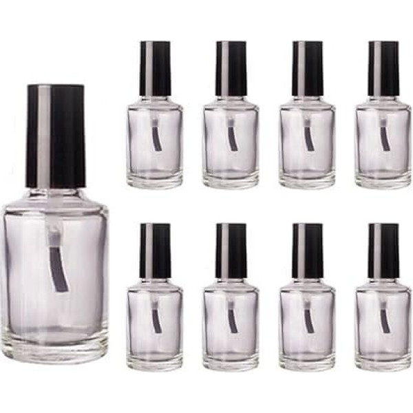 10 x 15ml Clear Empty Glass Nail Polish Bottles Refillable Transparent Nail Polish Container Vial with Brush Cap for Nail Art Samples