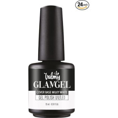 GLAMGEL Valmy Mega Base Cover for Semi Permanent Nail Polish, Extra Strong Rubber Layer to Protect Weak and Brittle Nails 15ml Milky White, Milk White