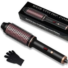 Thermal Brush 38 mm, Curling Brush Thermal Brush 3-in-1, Curling Brush LCD Display 120-200°C, Hot Brush Creates Root Volume and Loose Curls, Dual Tension, Suitable for Travel