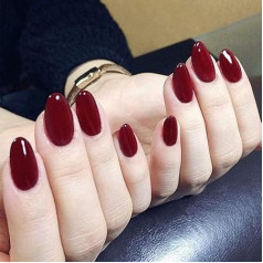 Coffin False Nails Short Fake Nails Red Ballerina Glossy Stick On Nails Oval Full Cover Press On Nails 24pcs For Women And Girls，With Solid Glue, Nail Lamp,(Wine red)