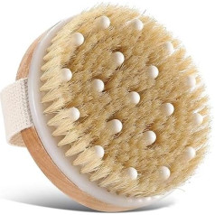 Body Bath Brush for Wet or Dry Brush, Round Exfoliating Brush, Gentle Massage Knots, Natural Bristles Improve Lymphatic Functions, Exfoliate, Stimulate Blood Circulation
