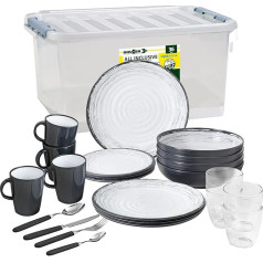 Brunner Camping Tableware Melamine (Set of 8, 12, 16 or 36 Pieces), 2-4 People, Granada, High-Quality, Non-Slip, Scratch-Resistant, Lightweight