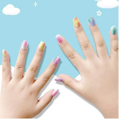 Coffin False Nails Kids Short Fake Nails Children Colourful Acrylic Stick On Nails Glitter Full Cover False Nail Tips 24 Pieces for Girls (Glitter)