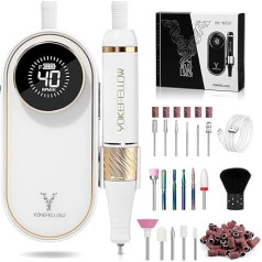 YOKE FELLOW Professional Nail Grinder - 40,000RPM Electric Nail File Rechargeable with LCD Display and 17 Attachments Sanding for Pedicure Manicure Silent for Living Room Home