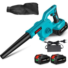 ONEVAN Battery Blower, Brushless 2-in-1 Dust Blower and Vacuum Cleaner with Dust Bag, 6-Speed 360 m³/h Air Blower Battery Blower for Removing Wood Dust, Blowing Dirt (with 2 3000 mAh Batteries)