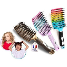 Detangling Hair Brush [Does Not Pull] 100% Natural Blood Hair - Gentle Detangling (Gold Pink Blue)