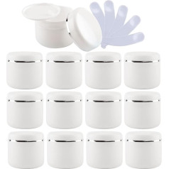 BasicPacking Pack of 15 150 ml White Empty Round Plastic Cosmetic Tins with Silver Ribbon Screw Lid Cream Tin Container with Lid for Travel Cosmetics Ointments Refillable
