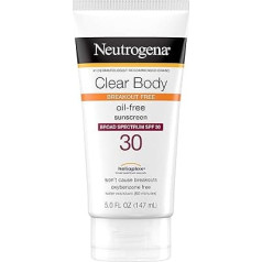 Neutrogena Clear Body Breakout-Free Liquid Sunscreen Lotion for Acneprone Skin, Oil-Free Sun Cream, Broad Spectrum SPF 30, Oxybenzone-Free, Fragrance-Free, Non-Comedogenic, Odourless, 150 ml