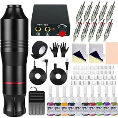 Blackbudda Rotary Tattoo Machine Set for Professionals with Power and Pigment, Pack of 10 Cartridges Needles (Black)