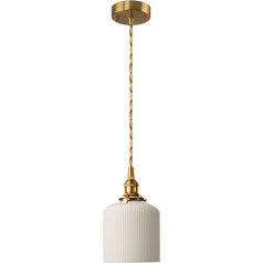 EKSED Pendant Light with White Ceramic Shade, E27 Lamp Holder Gold and Rotary Switch - Pendant Light Ceiling Lighting with Golden Cable (Pillar - High)